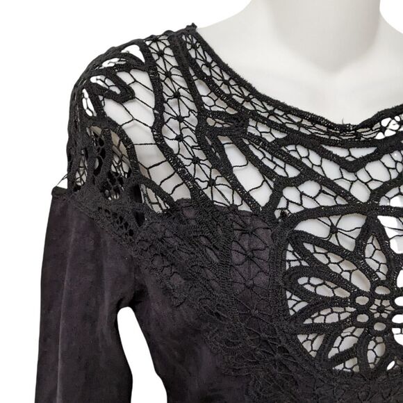 NWT SELFIE LESLIE Faux Suede Lace Cutout Back Skater Dress S - Picture 3 of 9